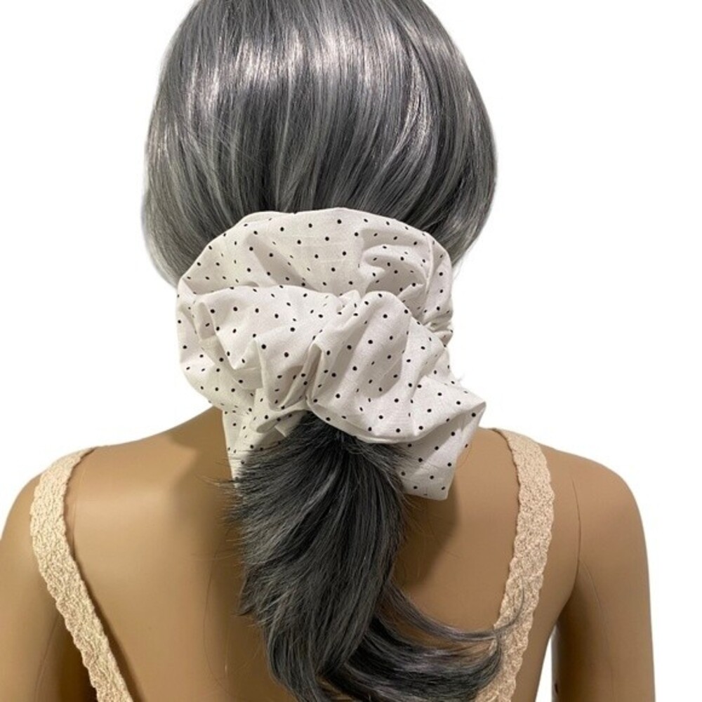 Hair Scrunchie. Black/White. XL. Polka Dot. Resortwear. Hair Scrunchies. Cute